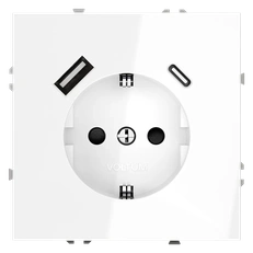 Изображение Розетка встраиваемая VOLTUM S70 с заземлением и защитными шторкам 16А с USB A+С (белый глянцевый)
